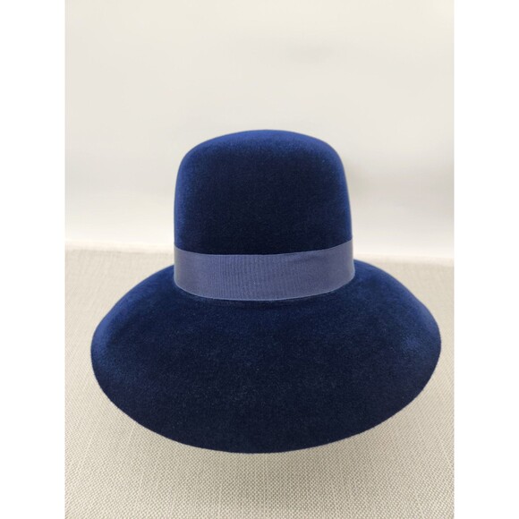 Borsalino Vintage Hat 22 1/2 Blue Felt Made In Italy Women Rare main image 4
